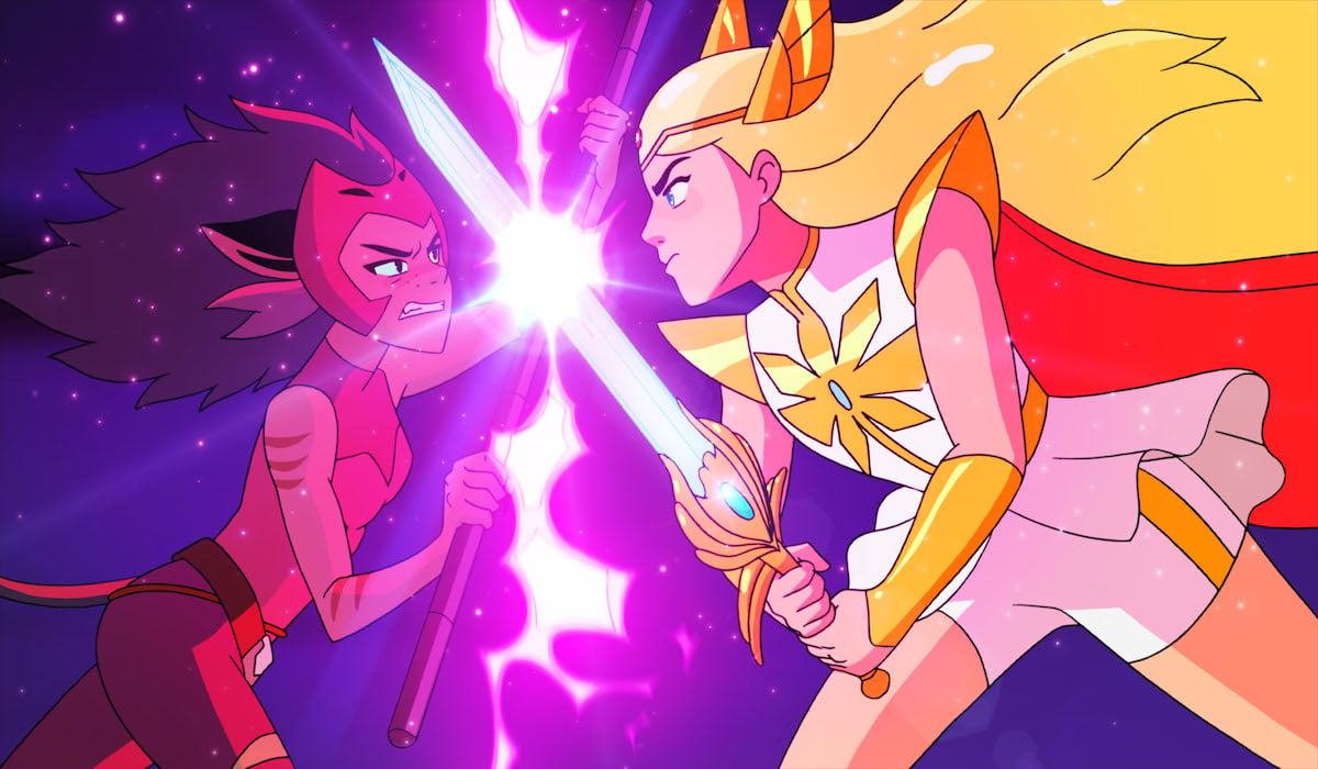 Catra and She-Ra face off in the opening credits for 'She-Ra and the Princesses of Power.'