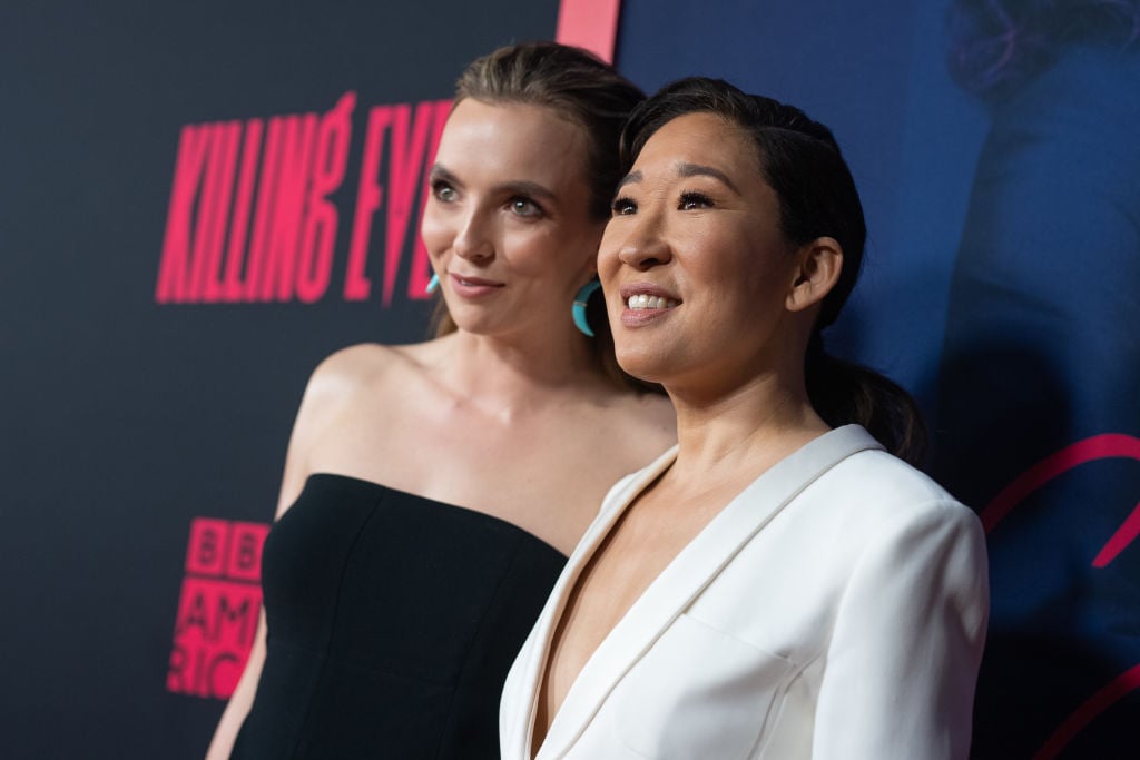 Jodie Comer and Sandra Oh at the premiere of BBC America and AMC's 'Killing Eve' at ArcLight Hollywood on April 01, 2019