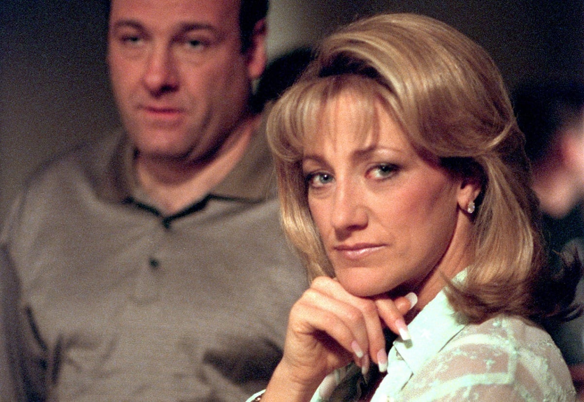 James Gandolfini and Edie Falco pose for a 'Sopranos' still