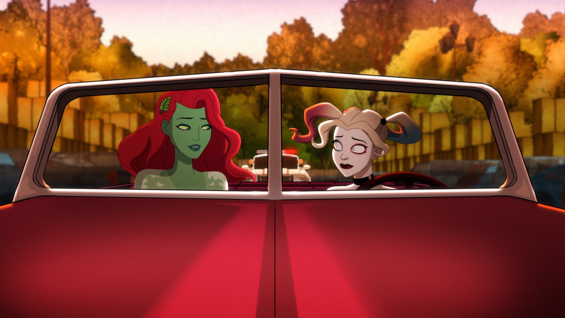 Poison Ivy and Harley Quinn escape Ivy's disastrous wedding in the Season 2 finale