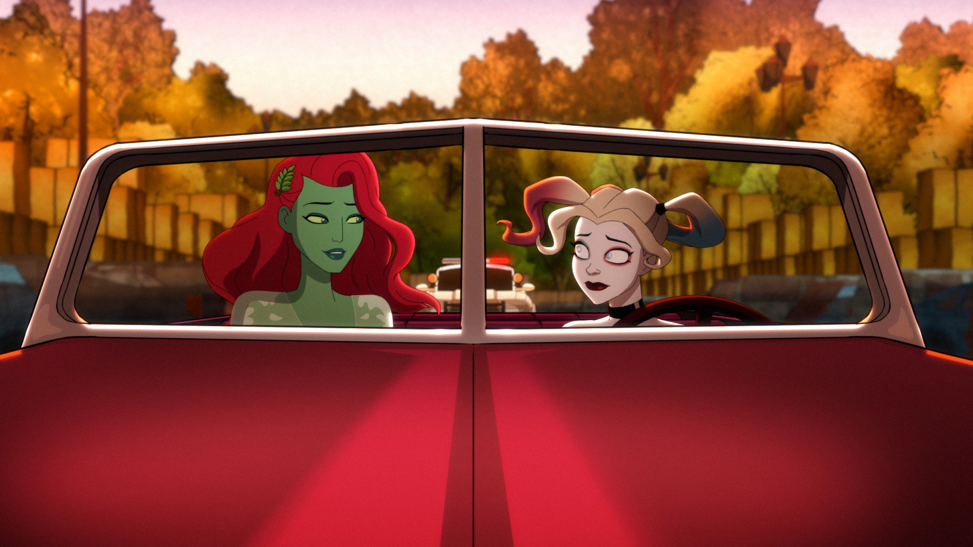 Poison Ivy and Harley Quinn driving off into the sunset, so to speak.