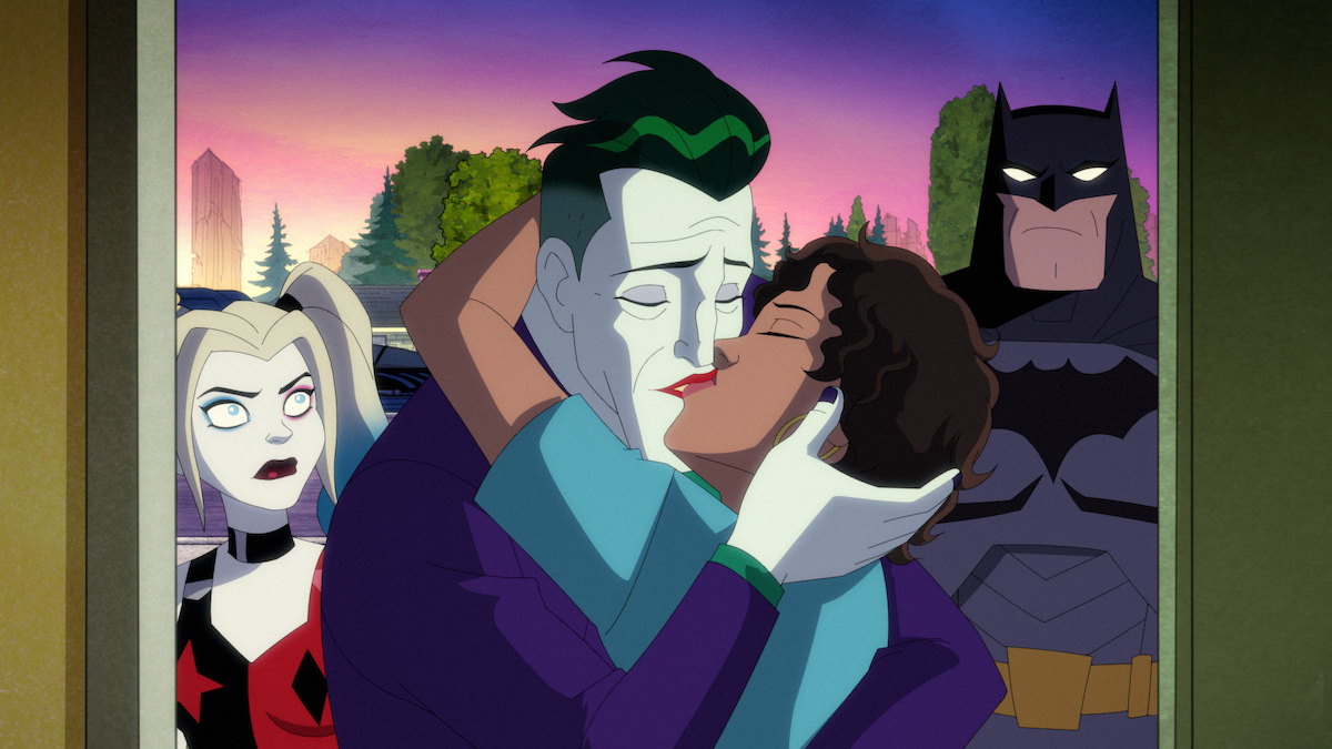 The Joker reconciles with Bethany, while Harley and Batman watch, 'Harley Quinn'