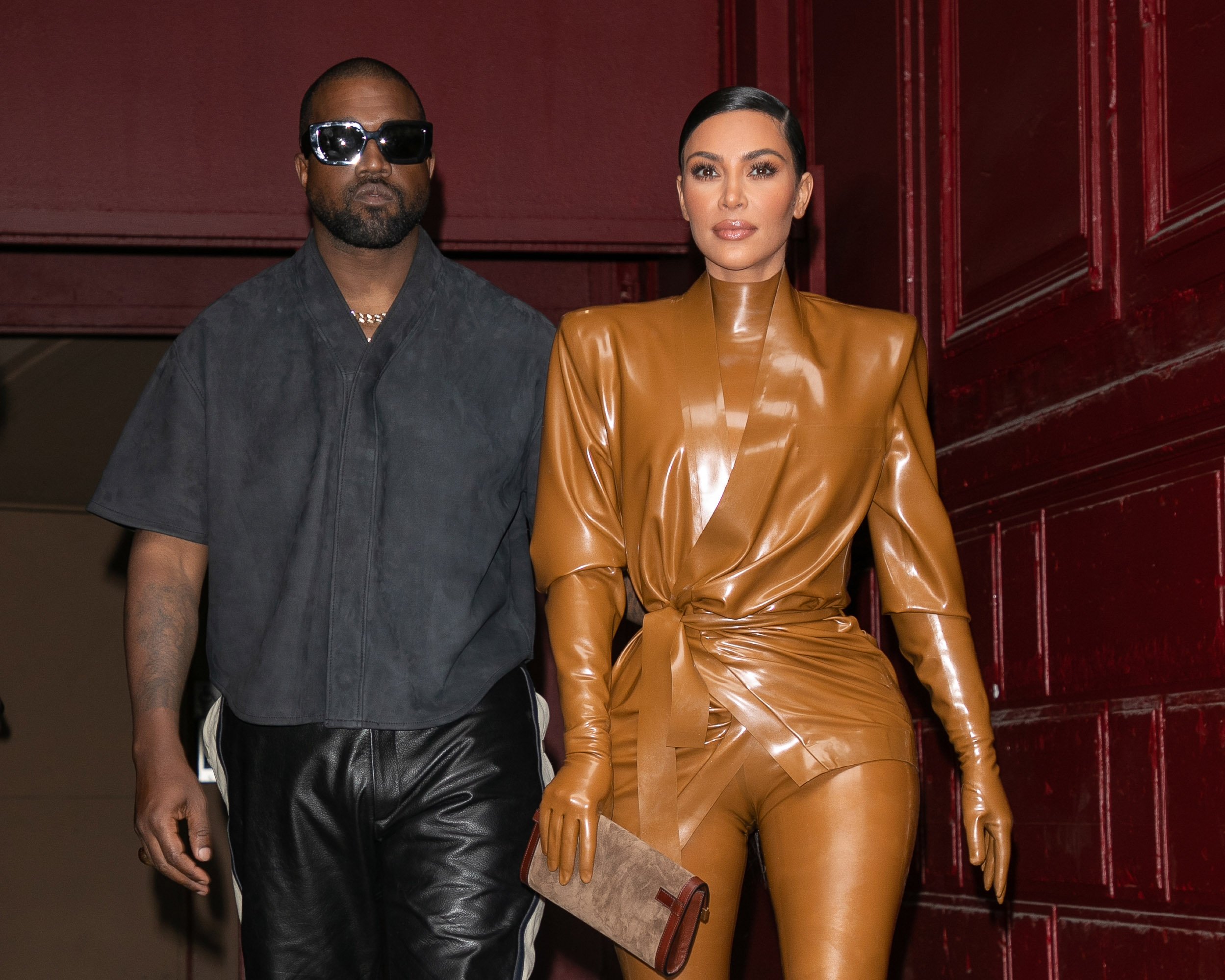 Kim Kardashian West and Kanye West leave Sunday Service At Theatre Des Bouffes Du Nord - Paris Fashion Week 