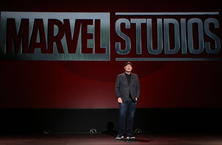 Kevin Feige speaks on stage