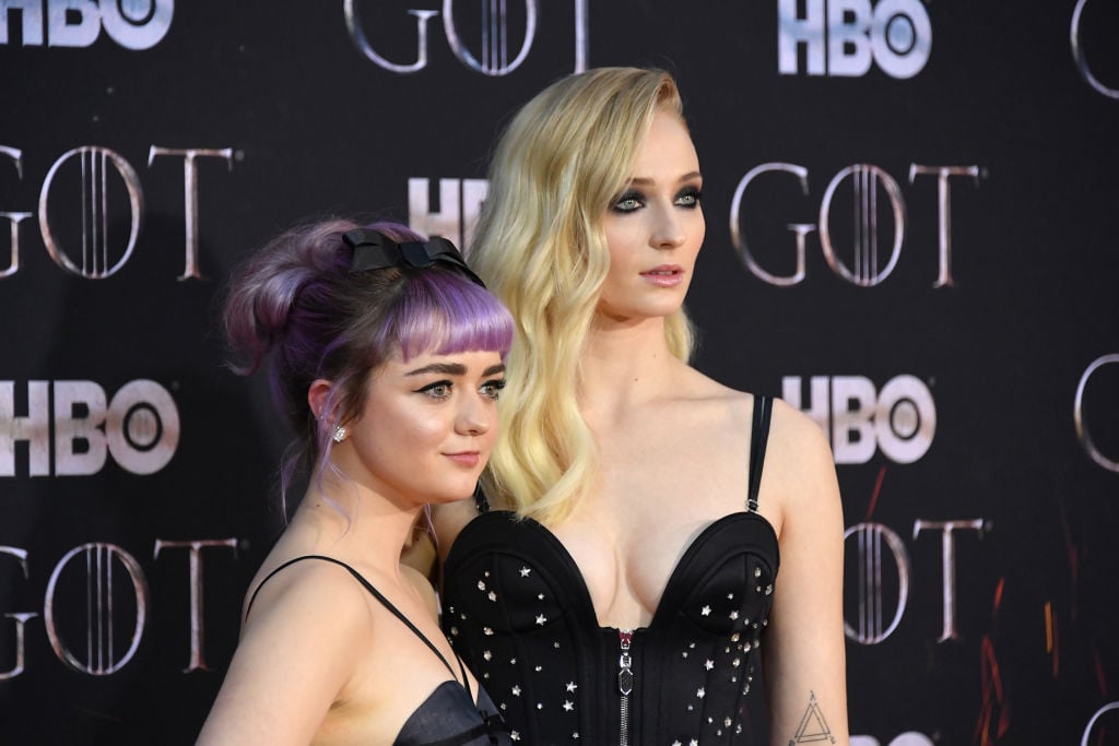 Maisie Williams and Sophie Turner attend the 'Game Of Thrones' season 8 premiere on April 3, 2019 in New York City.