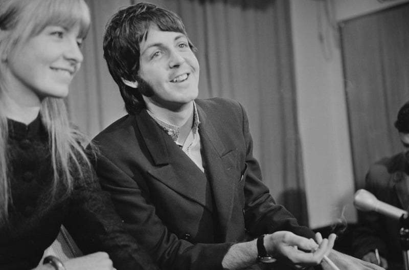 Paul McCartney and Jane Asher arrive at Heathrow Airport in March 1968.