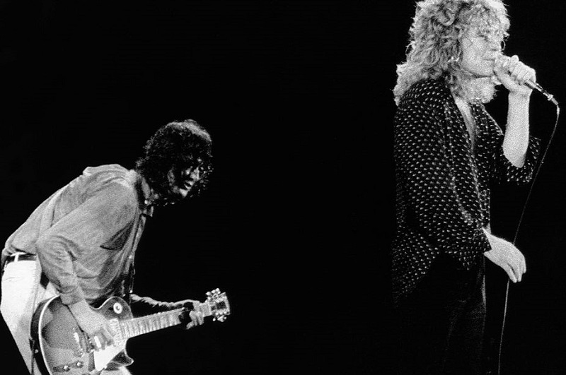 Led Zeppelin's Jimmy Page and Robert Plant on stage