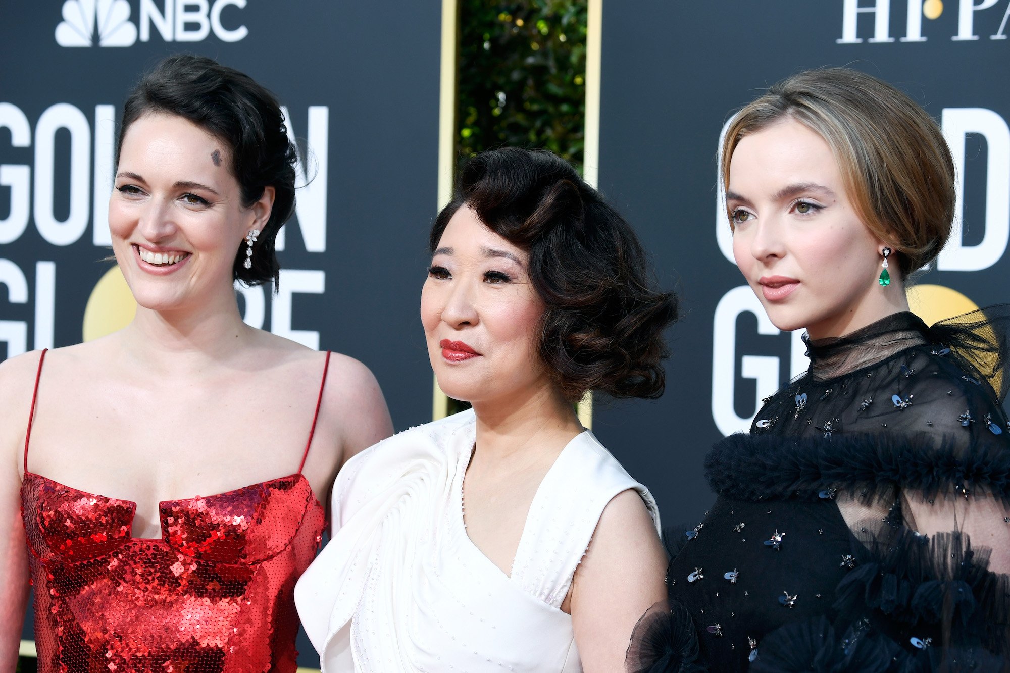 Phoebe Waller-Bridge. Sandra Oh, and Jodie Comer at the 76th Annual Golden Globe Awards on January 6, 2019.