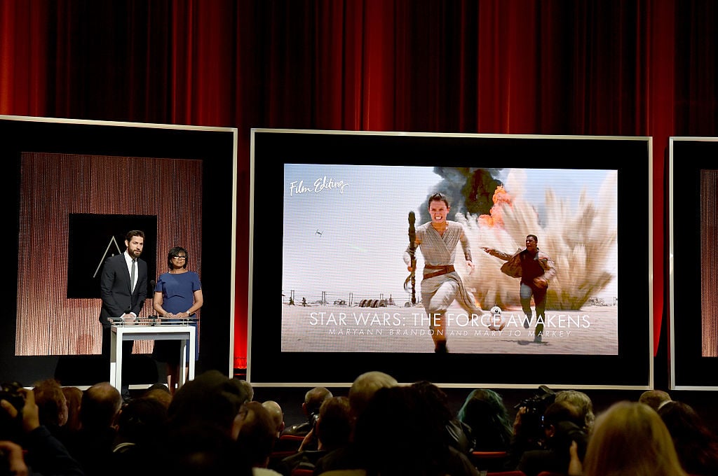'Star Wars: The Force Awakens' is shown on screen as it's nominated for an Oscar in 2016.