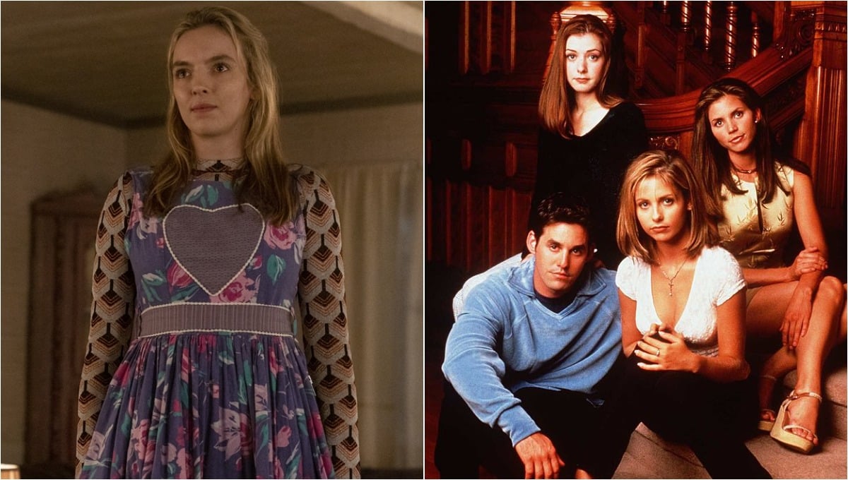 (L) Villanelle talking to her mother in Season 3, 'Killing Eve' / (R) The cast of 'Buffy the Vampire Slayer'