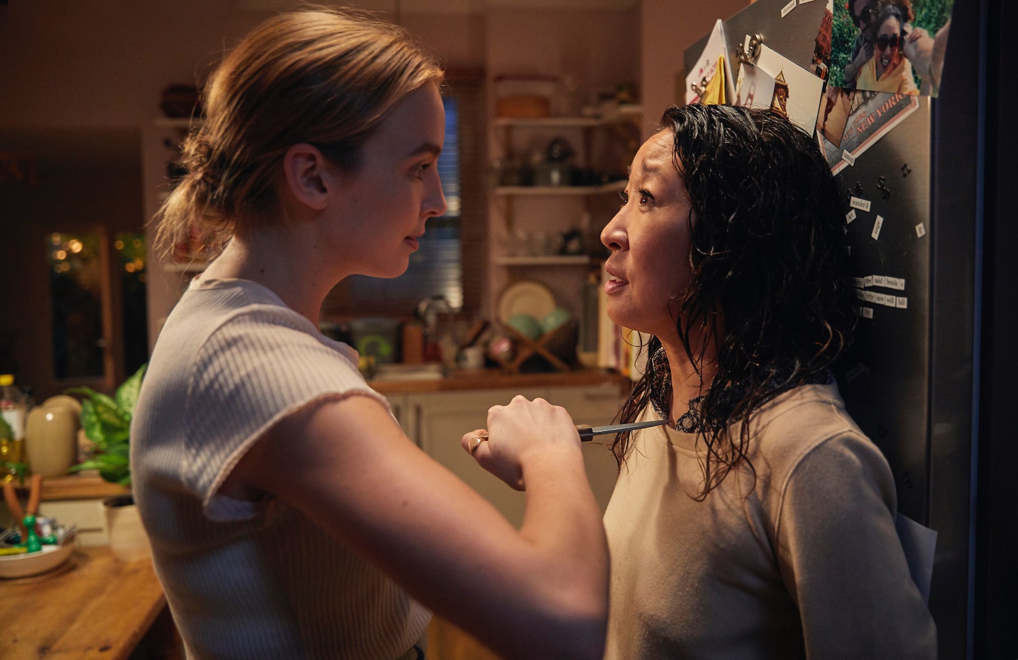 Villanelle (Jodie Comer) and Eve (Sandra Oh) come face to face for the first time in Season 1 'Killing Eve.'