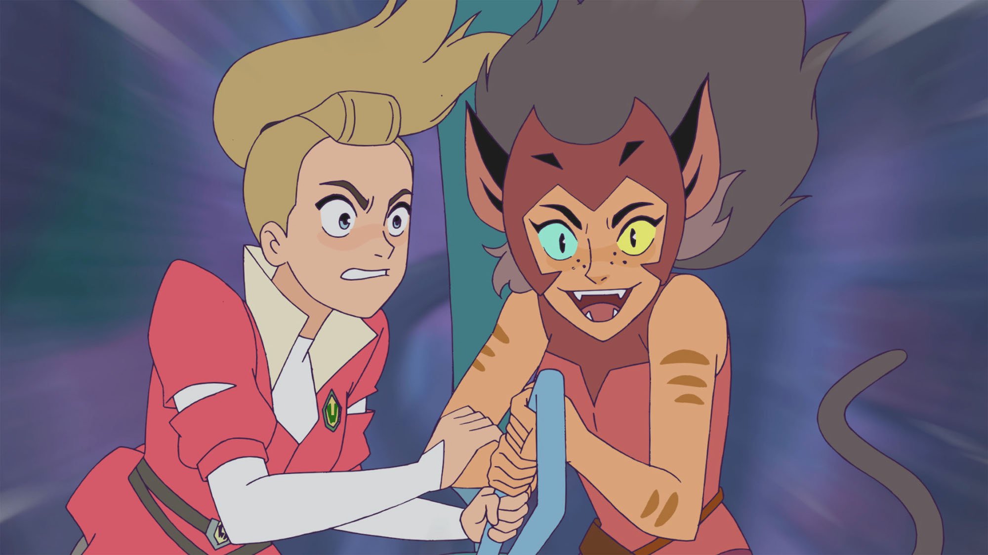 Adora and Catra take a skiff out in Season 1 of 'She-Ra and the Princesses of Power'