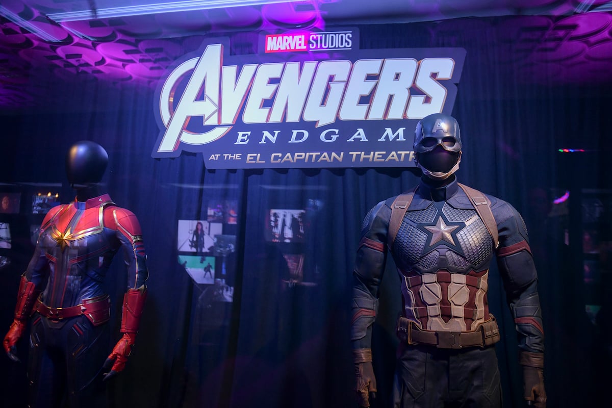Captain Marvel's and Captain America's suits on display