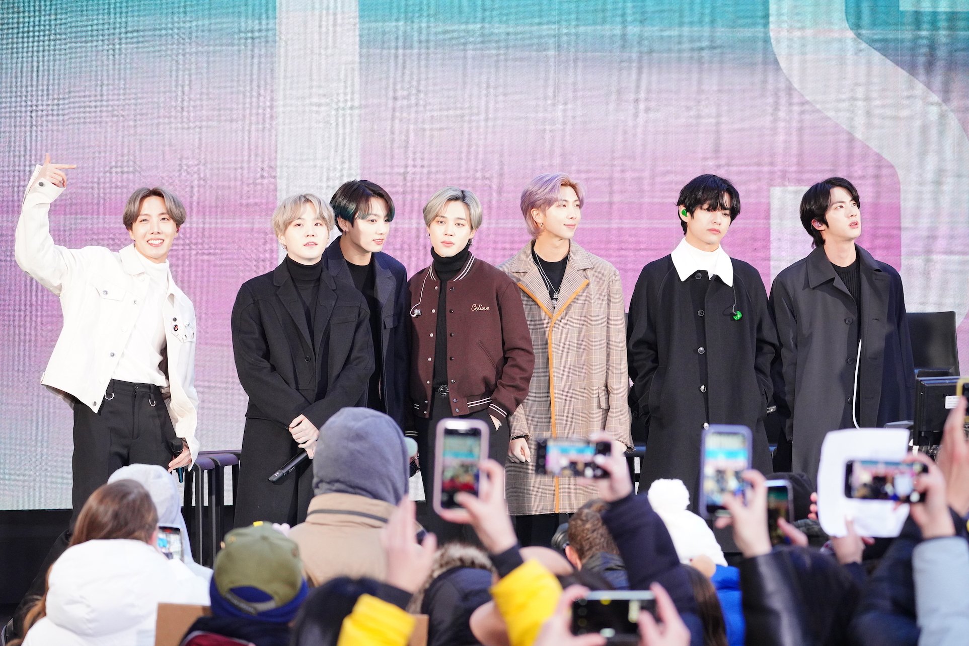 J-Hope, SUGA, Jungkook, Jimin, RM, V, and Jin of the K-pop band BTS