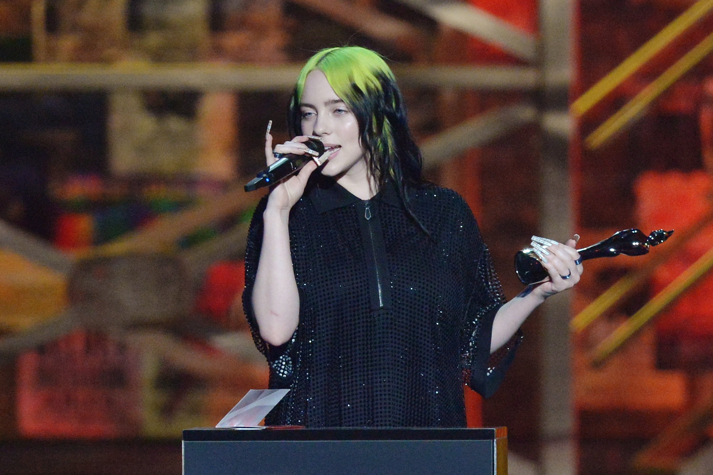 Billie Eilish accepts the International Female Solo Artist award