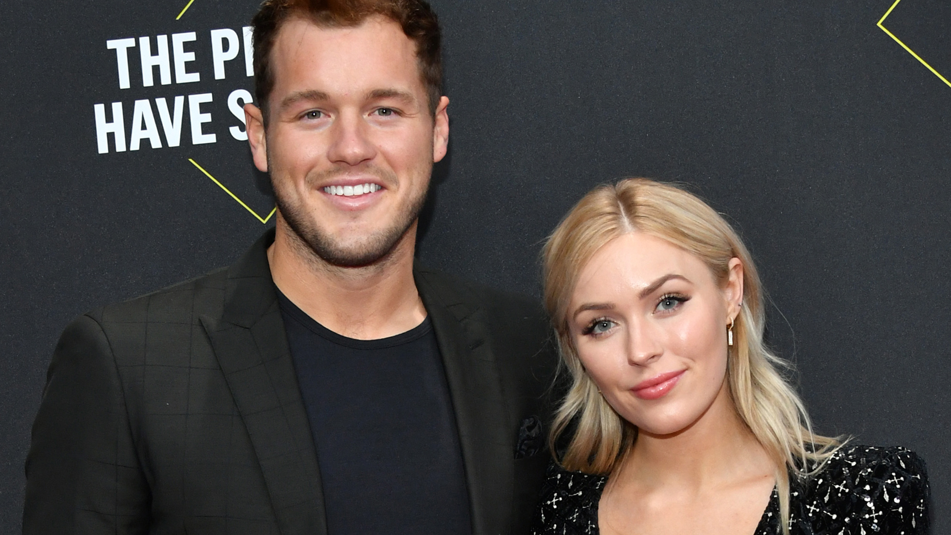 Colton Underwood and Cassie Randolph arrive to the 2019 E! People's Choice Awards held at the Barker Hangar on November 10, 2019