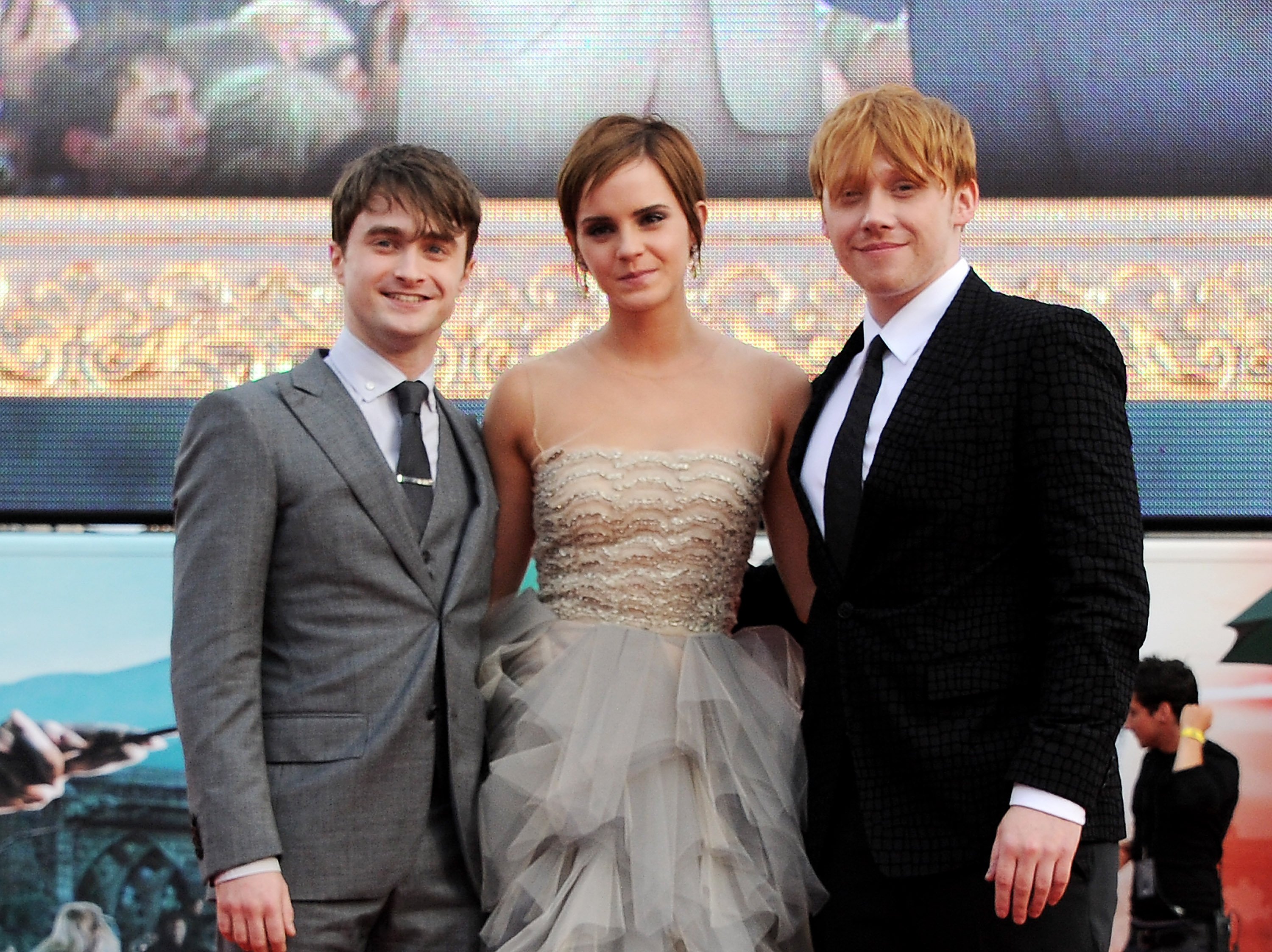 Stars of the Harry Potter movies Daniel Radcliffe, Emma Watson, and Rupert Grint
