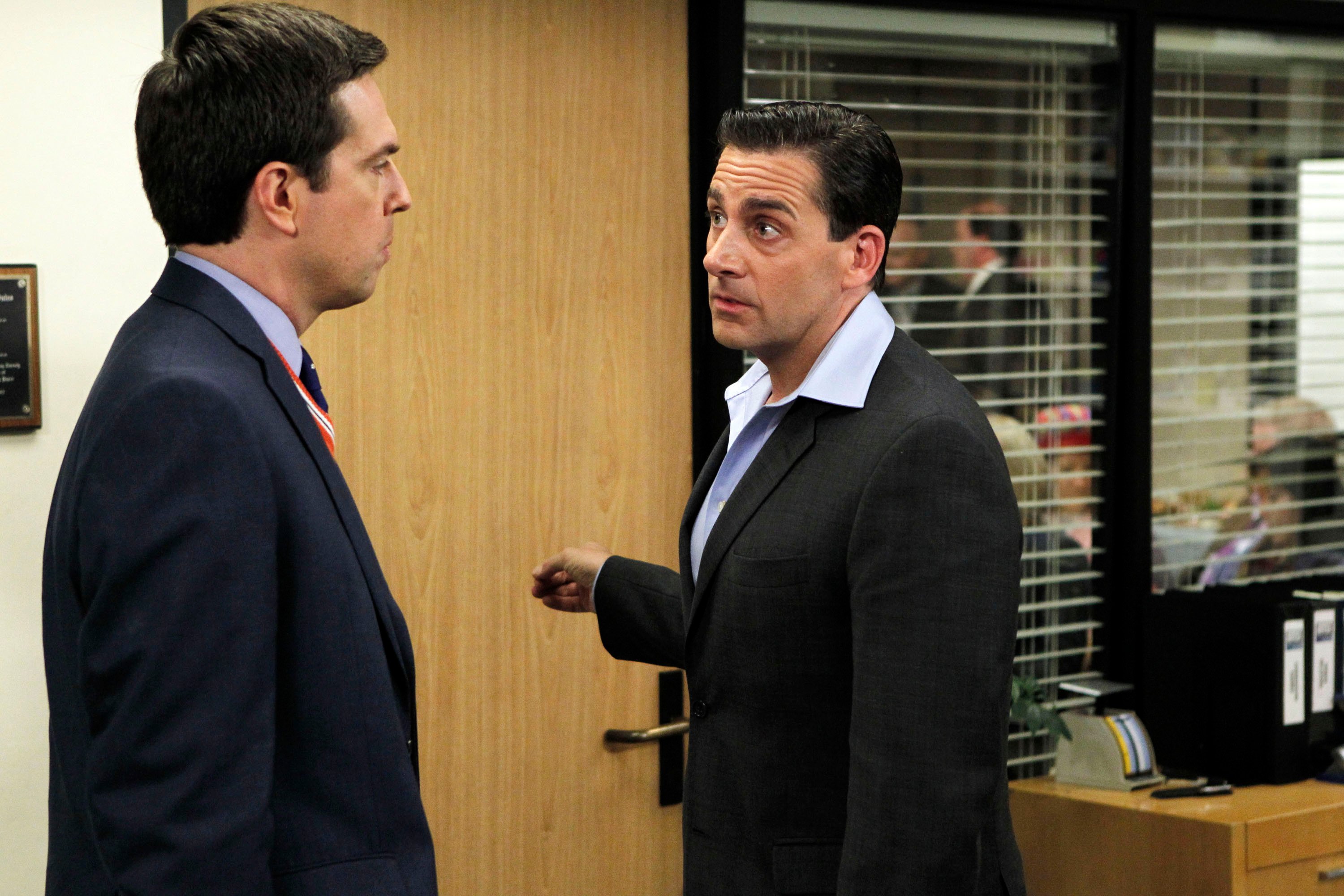 Ed Helms and Andy Bernard and Steve Carell as Michael Scott