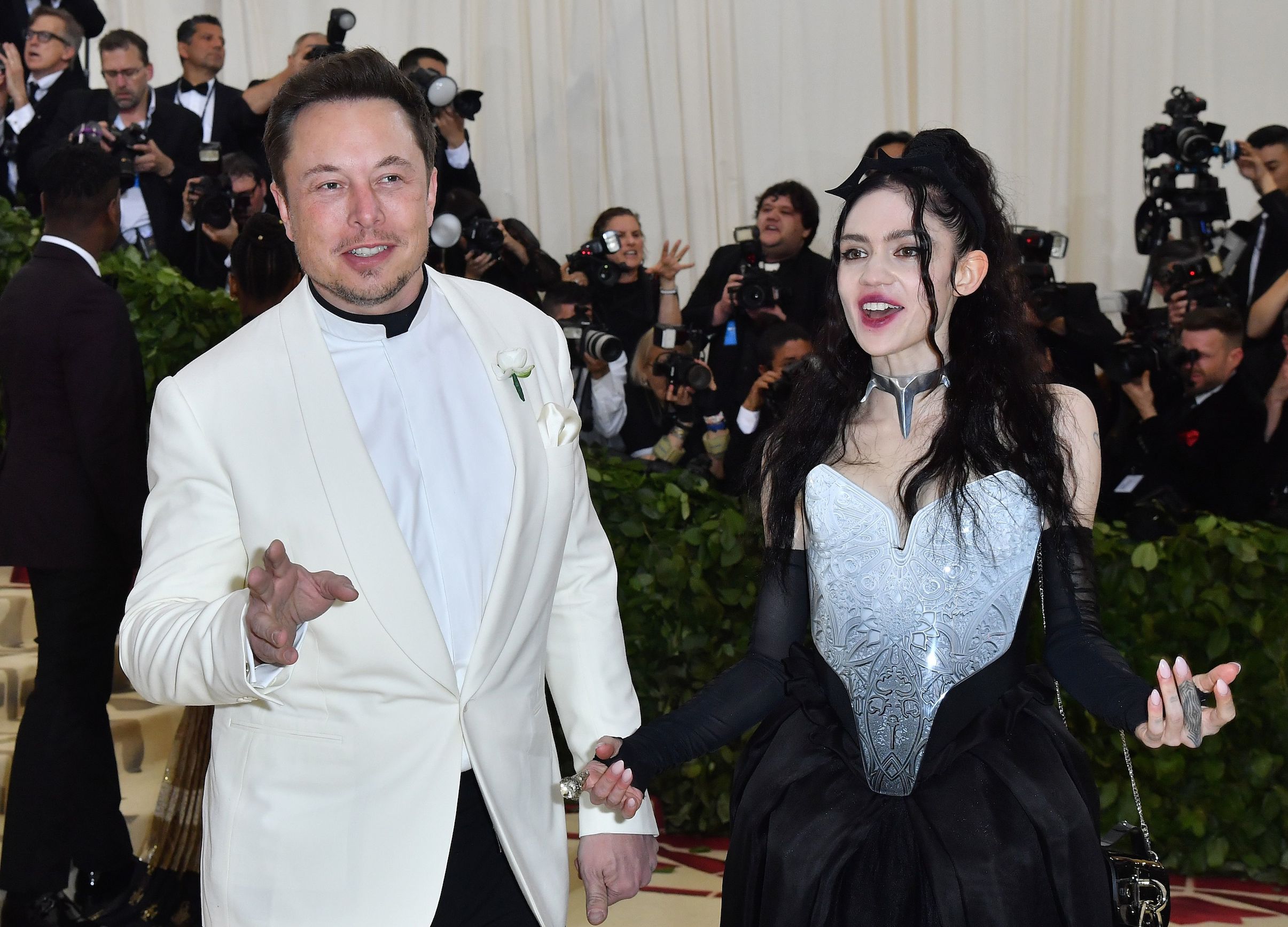 Elon Musk and Grimes arrive for the 2018 Met Gala on May 7, 2018, at the Metropolitan Museum of Art 
