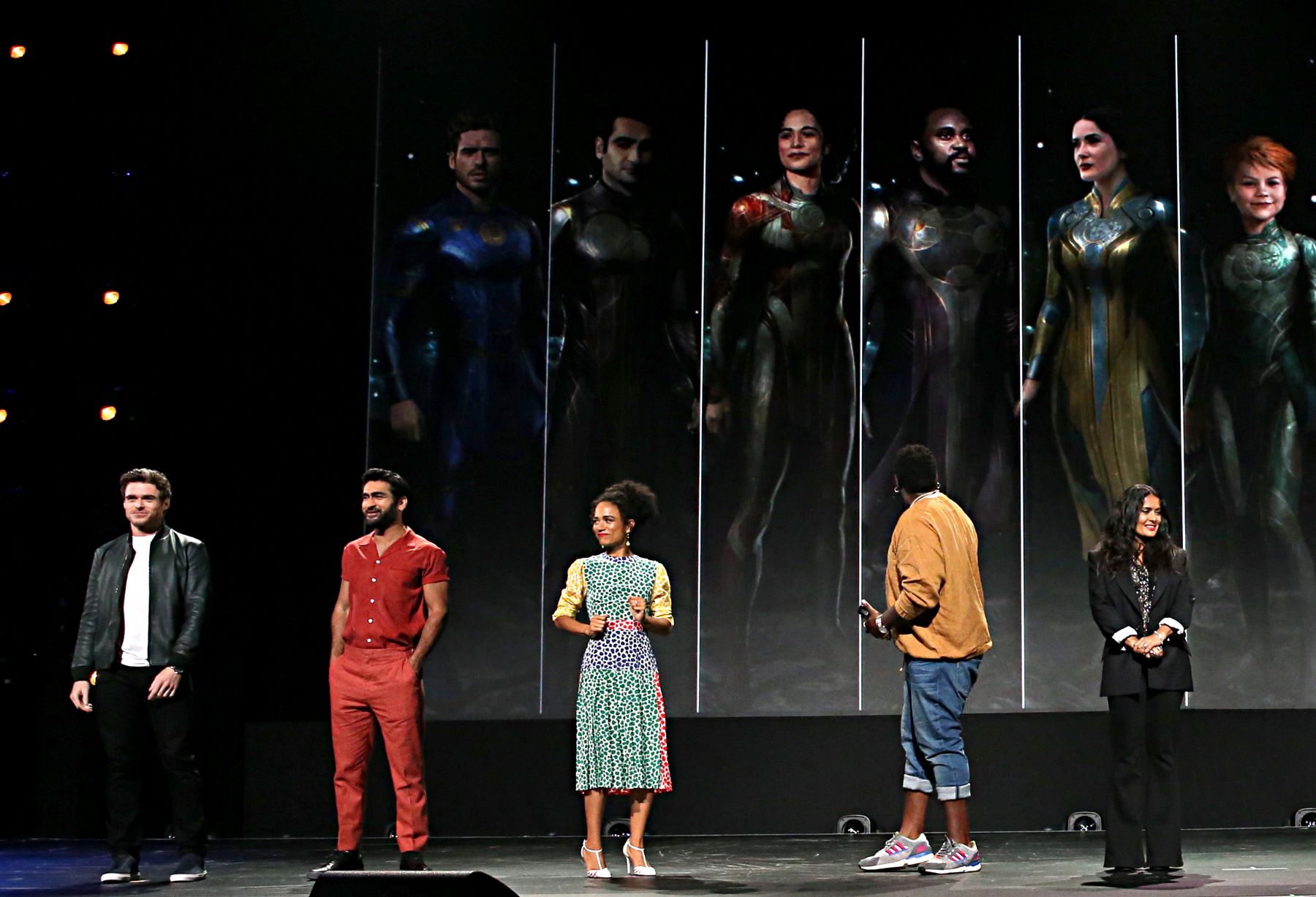 Richard Madden, Kumail Nanjiani, Lauren Ridloff, Brian Tyree Henry, and Salma Hayek of 'The Eternals