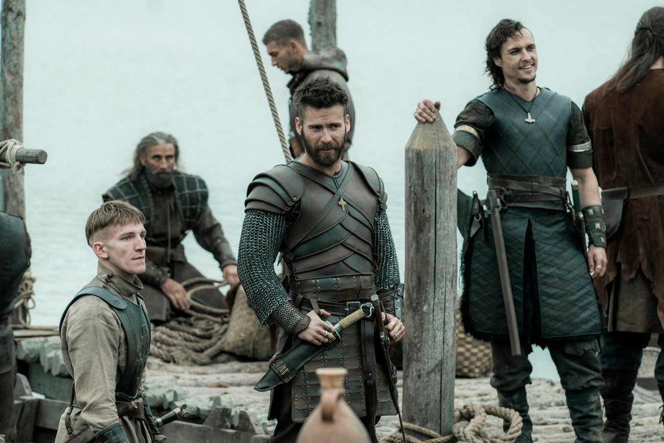 Ewan Mitchell, Mark Rowley, and Arnas Fedaravicius in 'The Last Kingdom'