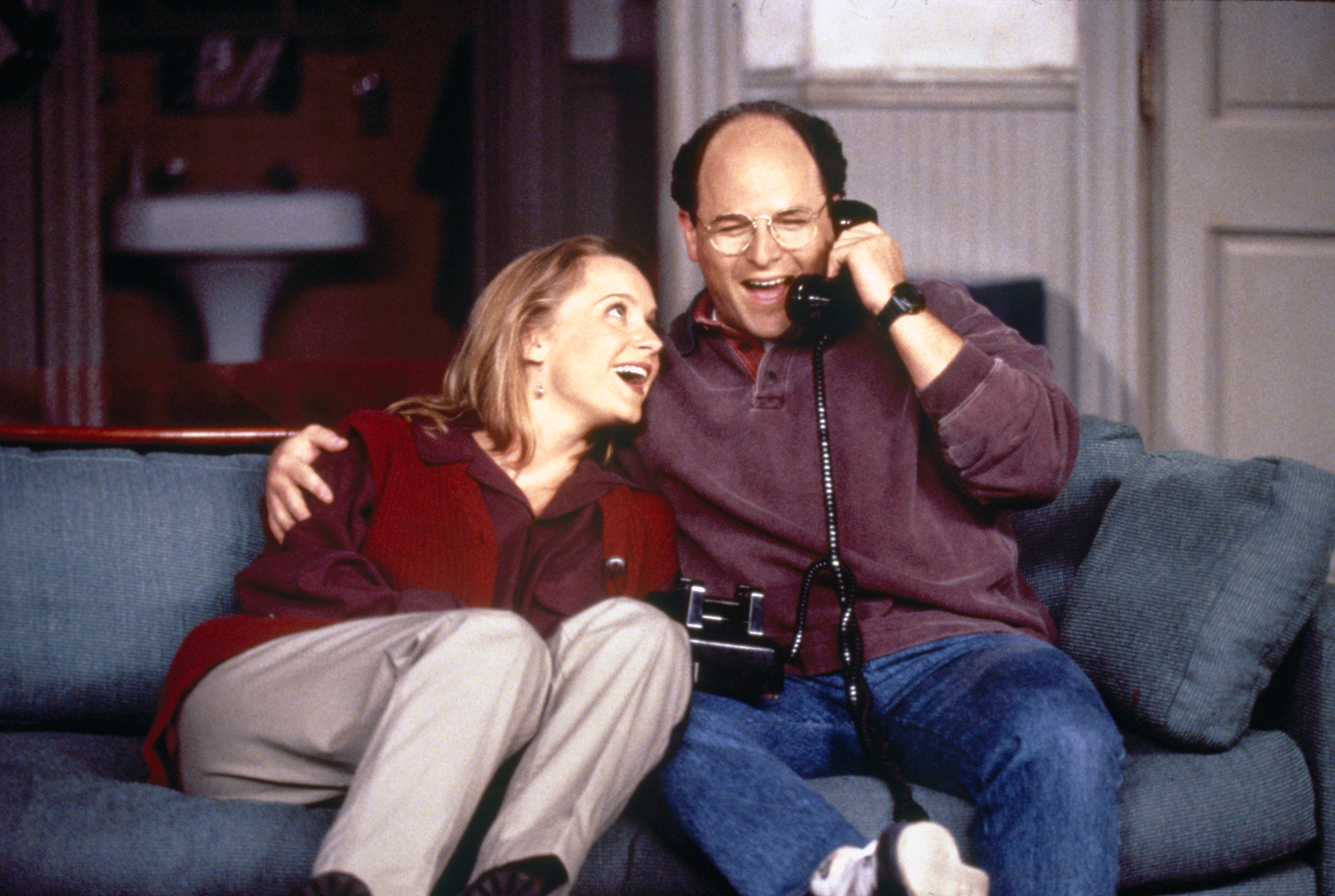 left to right: Heidi Swedberg as Susan Ross and Jason Alexander as George Costanza in a scene from 'Seinfeld'