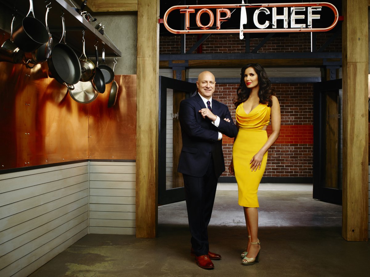 Padma Lakshmi and Tom Colicchio of 'Top Chef' 