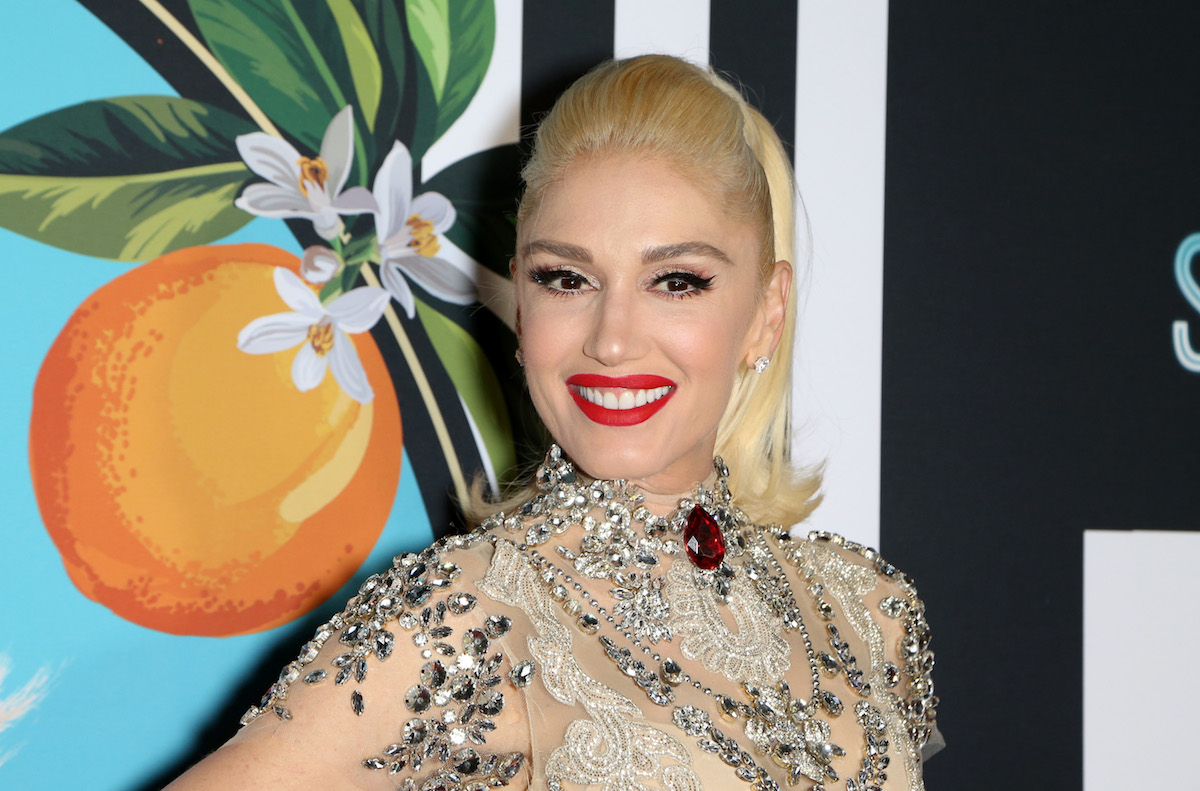 Gwen Stefani in full makeup and red lipstick