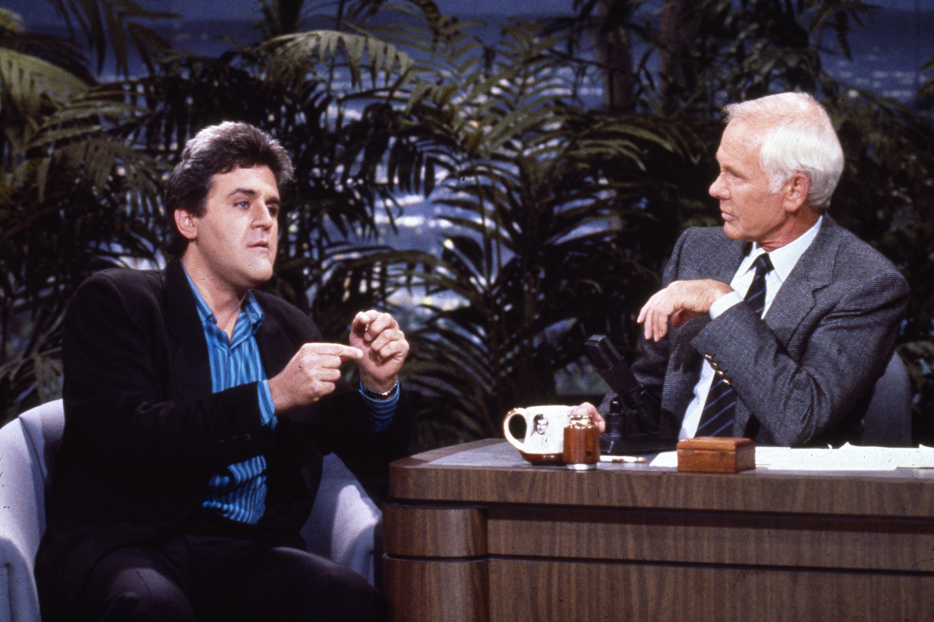 Jay Leno getting interviewed by Johnny Carson