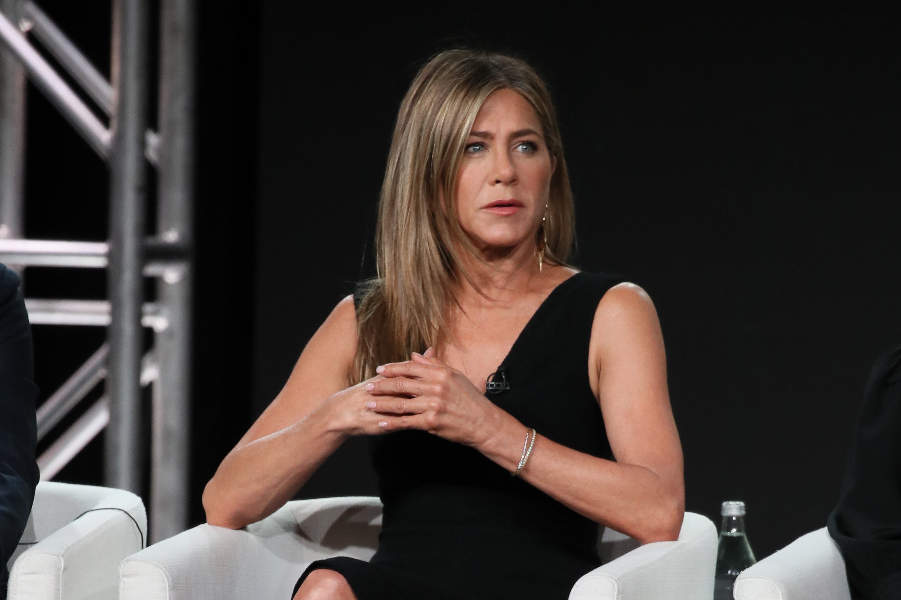 Jennifer Aniston speaks during the Apple TV+ segment of the 2020 Winter TCA Tour