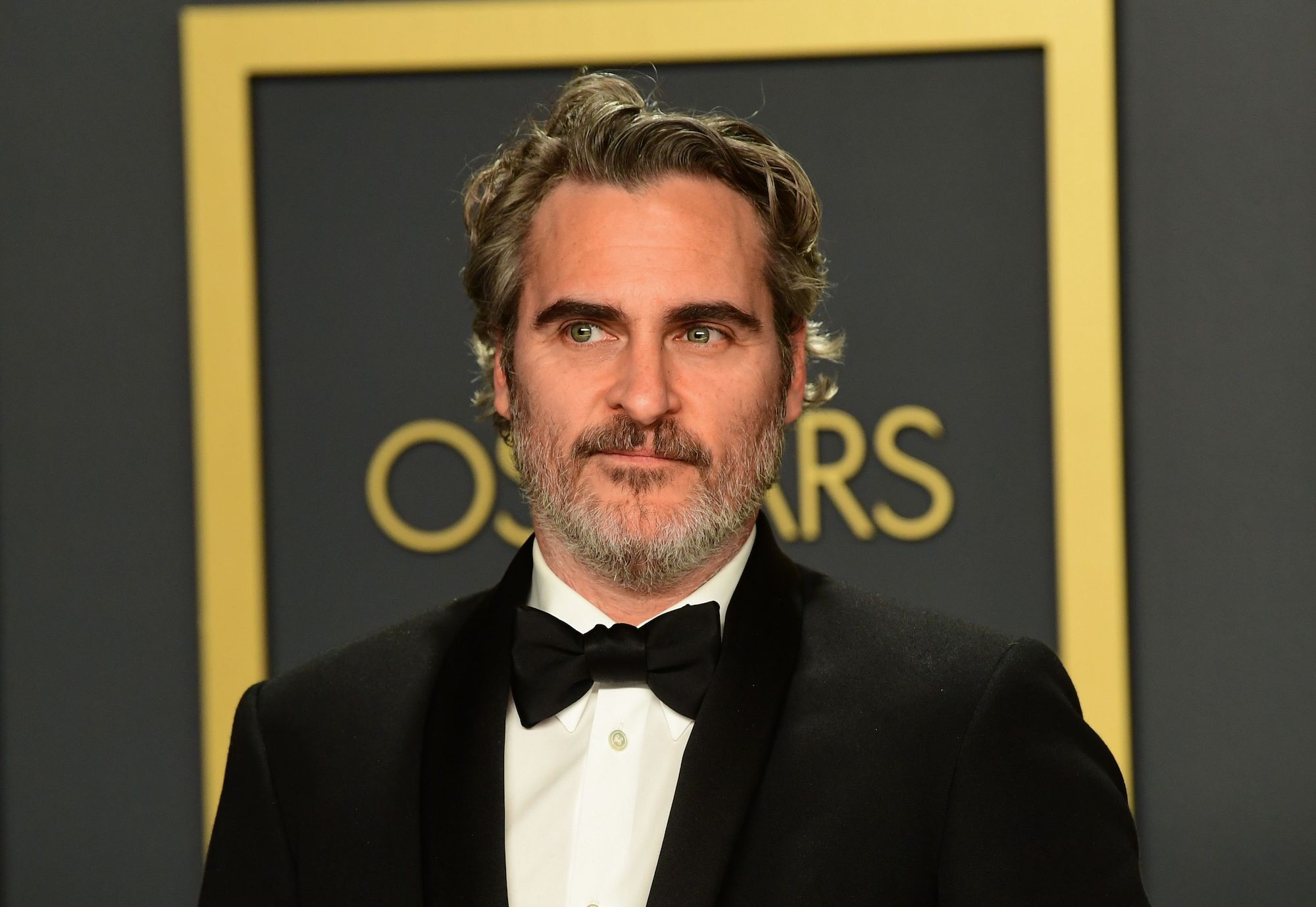 Joaquin Phoenix smiling slightly, looking to the side