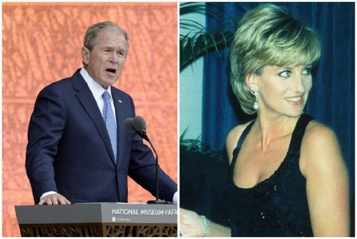 (L) George W. Bush, (R) Princess Diana