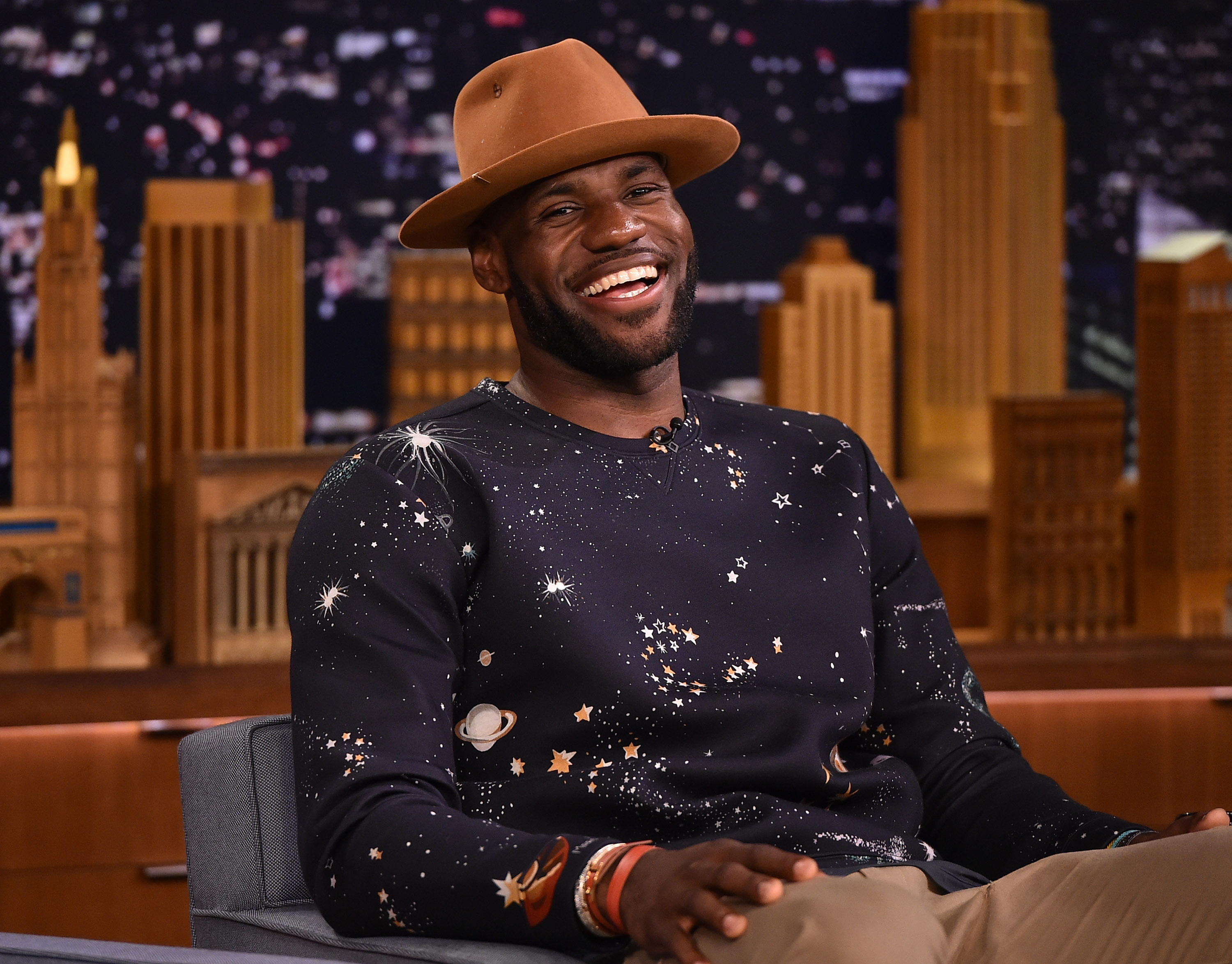 LeBron James giving an interview to Jimmy Fallon