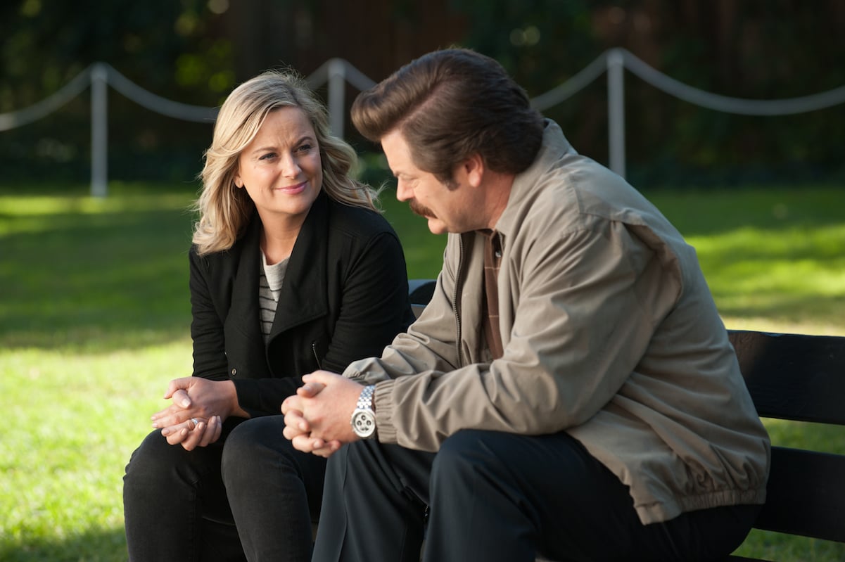 Leslie Knope (Amy Poehler) and Ron Swanson (Nick Offerman)