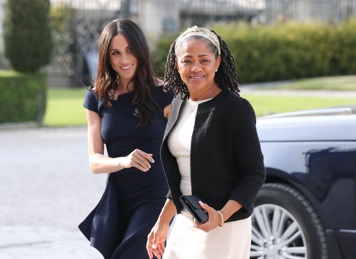 Meghan Markle and her mother, Doria Ragland arrive at Cliveden House Hotel on the National Trust's Cliveden Estate to spend the night before her wedding to Prince Harry on May 18, 2018 in Berkshire, England.