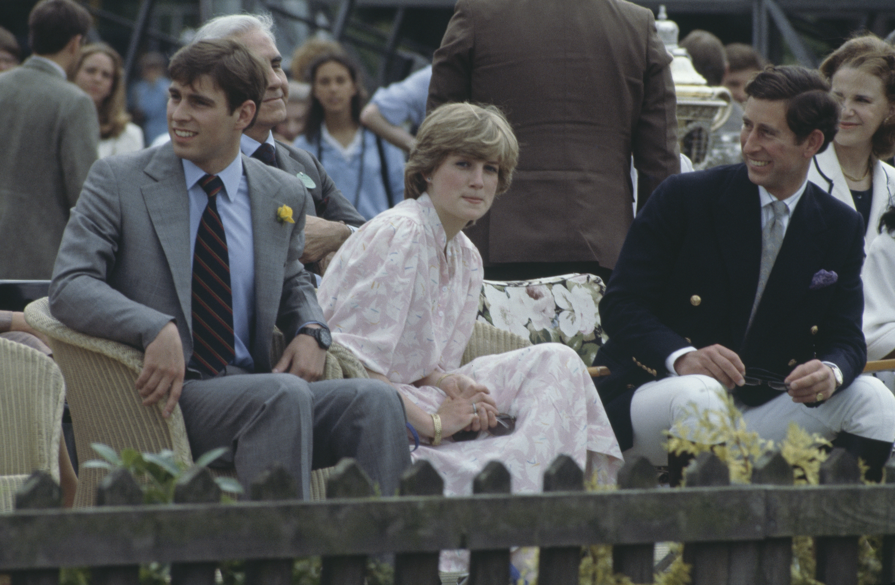 Prince Andrew, Princess Diana, and Prince Charles at a polo match