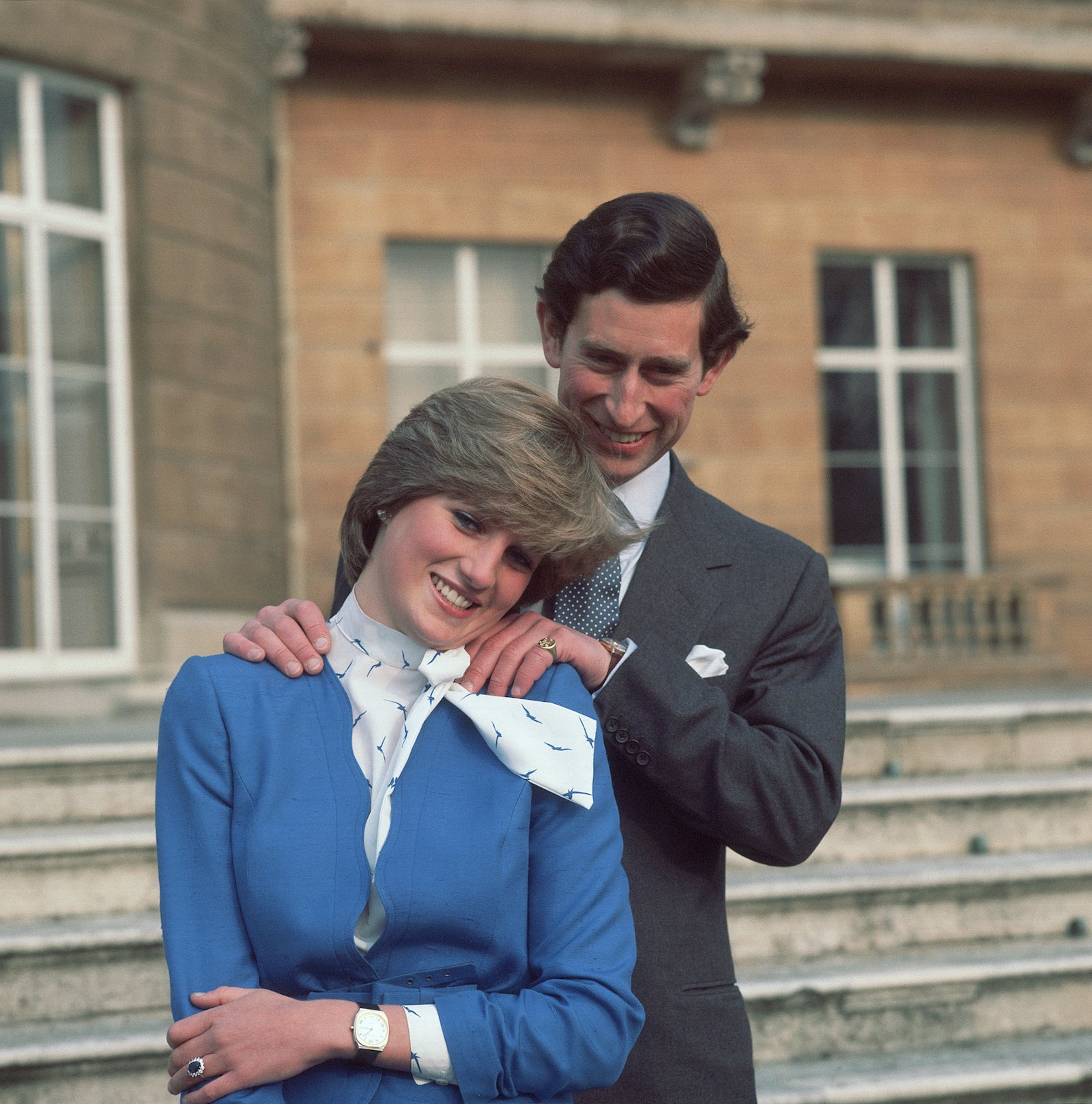 Prince Charles and Princess Diana pose for photos after announcing their engagement