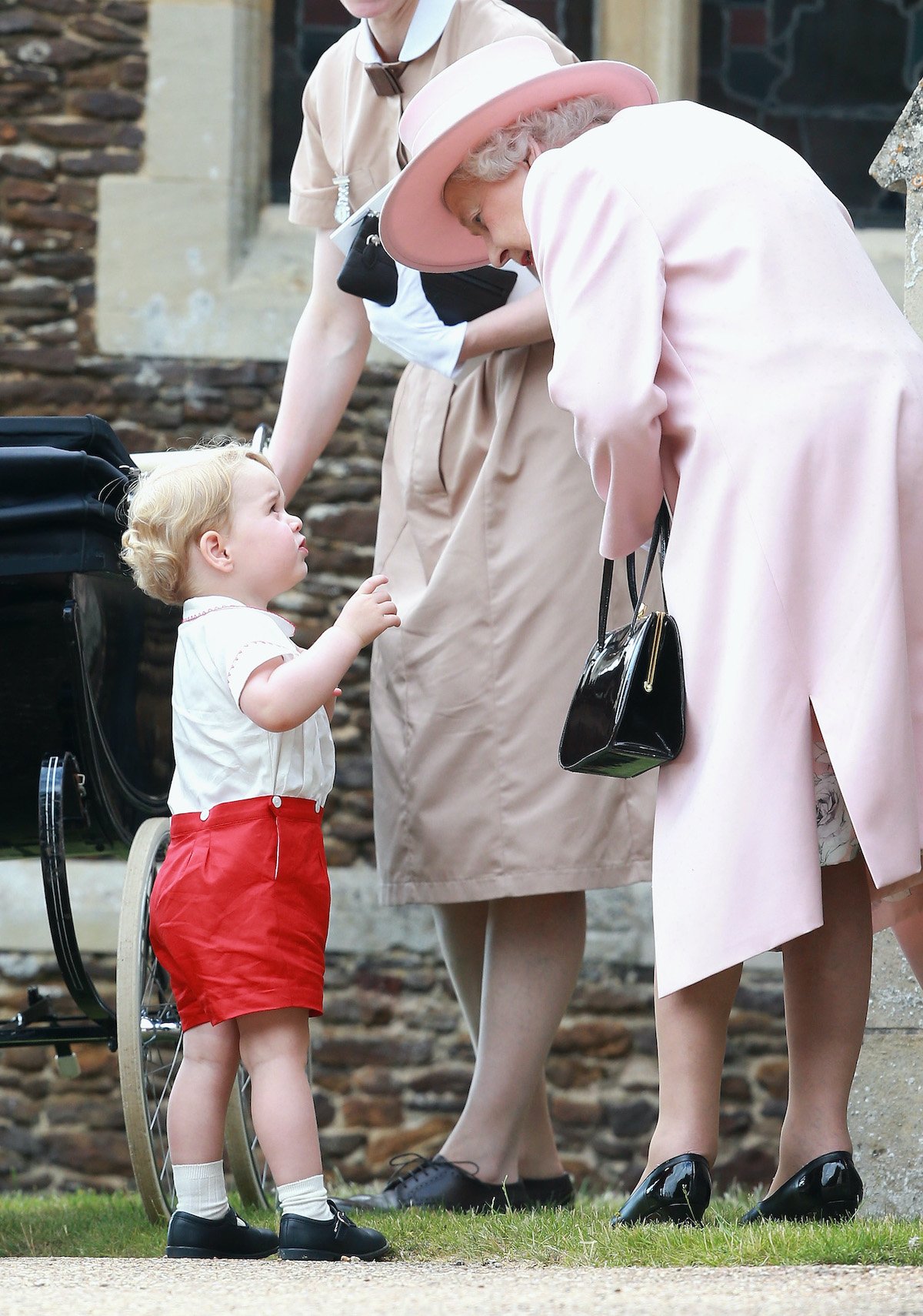 Prince George and Queen Elizabeth II at Princess Charlotte's christening