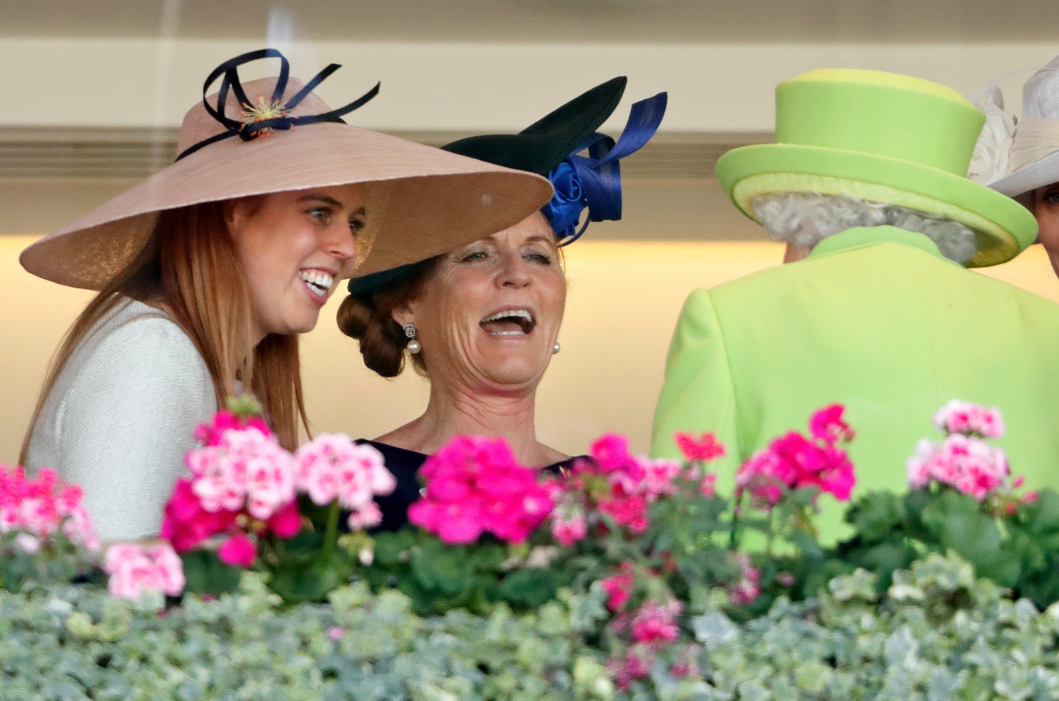 Princess Beatrice, Sarah Ferguson, and Queen Elizabeth II.