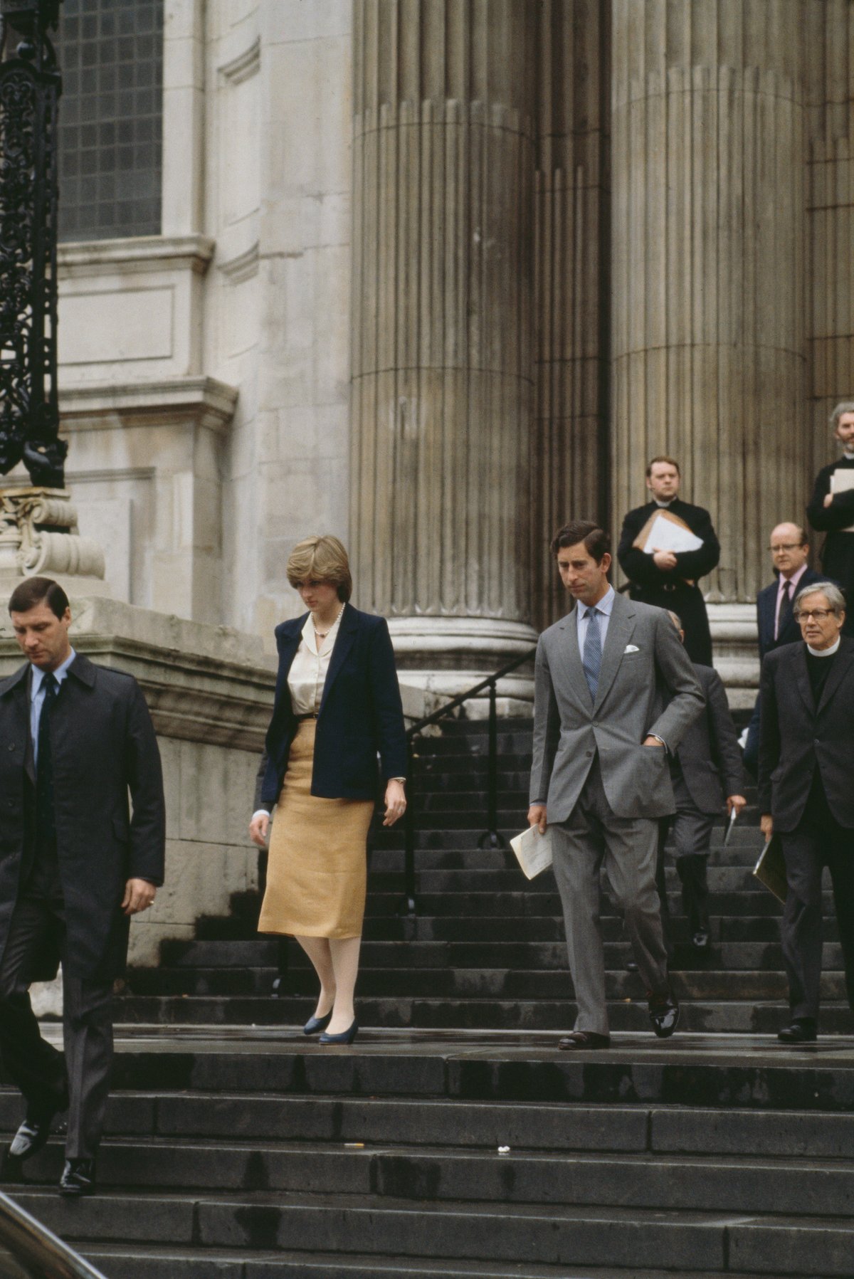 Princess Diana and Prince Charles leave St. Paul's Cathedral after a wedding rehearsal