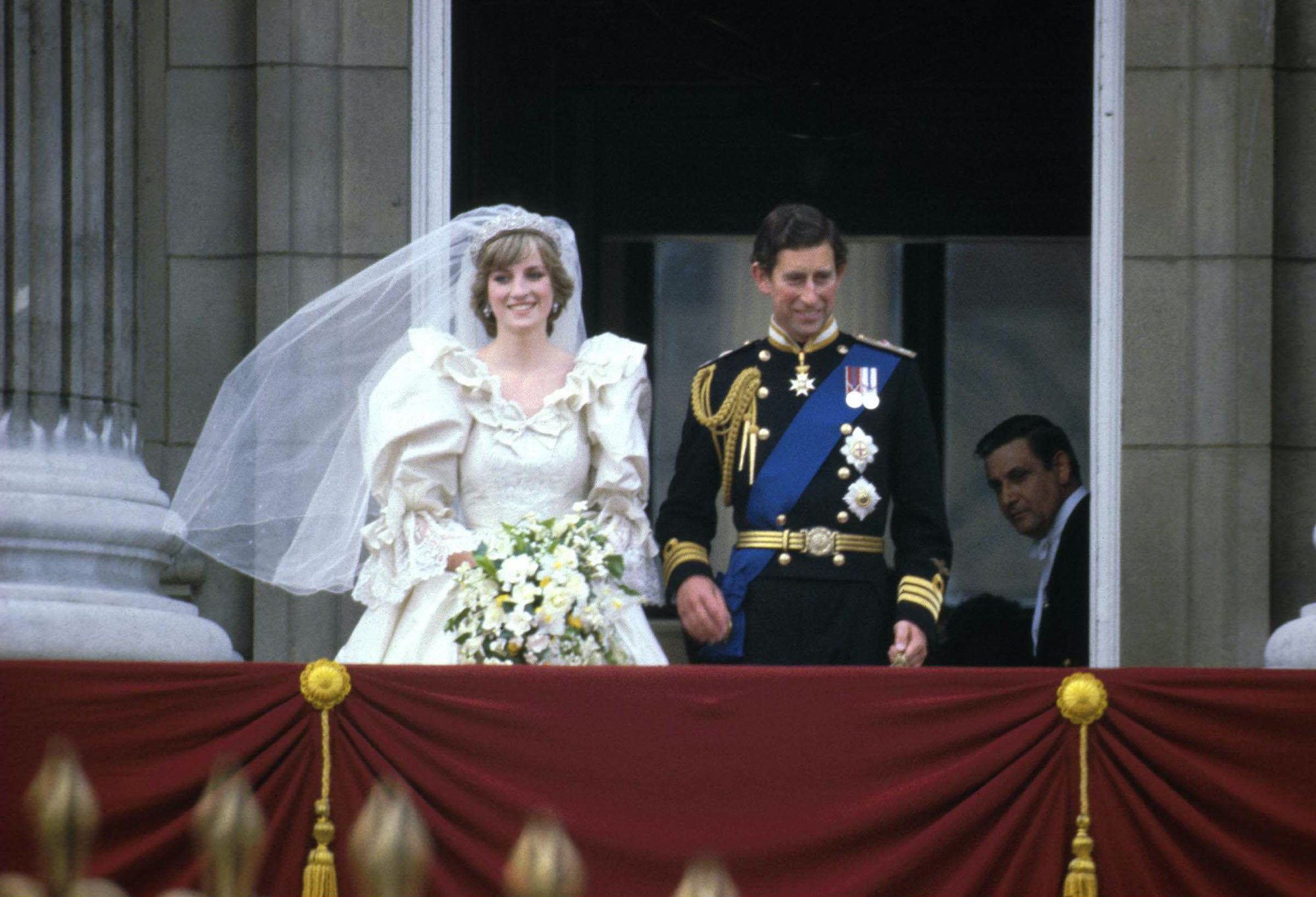 Princess Diana and Prince Charles on the balcony of Buckingham Palace after their royal wedding