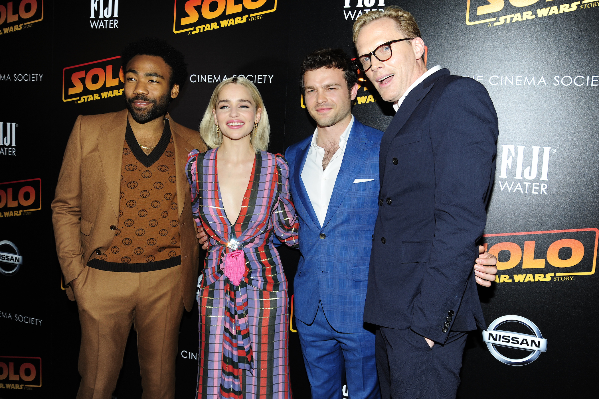 Donald Glover, Emilia Clarke, Alden Ehrenreich, and Paul Bettany of 'Solo: A Star Wars Story' 