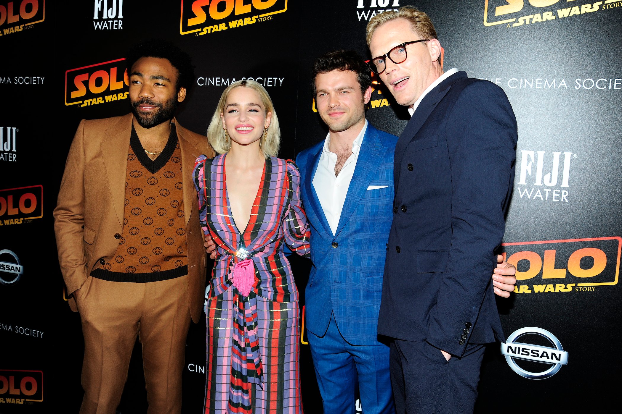 Donald Glover, Emilia Clarke, Alden Ehrenreich, and Paul Bettany of 'Solo: A Star Wars Story' 