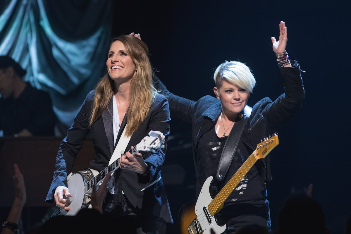 Emily Robison and Natalie Maines of the Dixie Chicks perform in concert