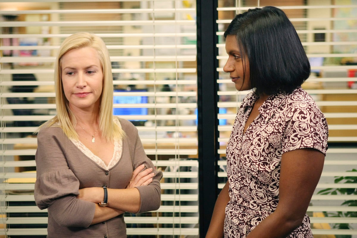 Angela Kinsey as Angela Martin and Mindy Kaling as Kelly Kapoor on 'The Office'