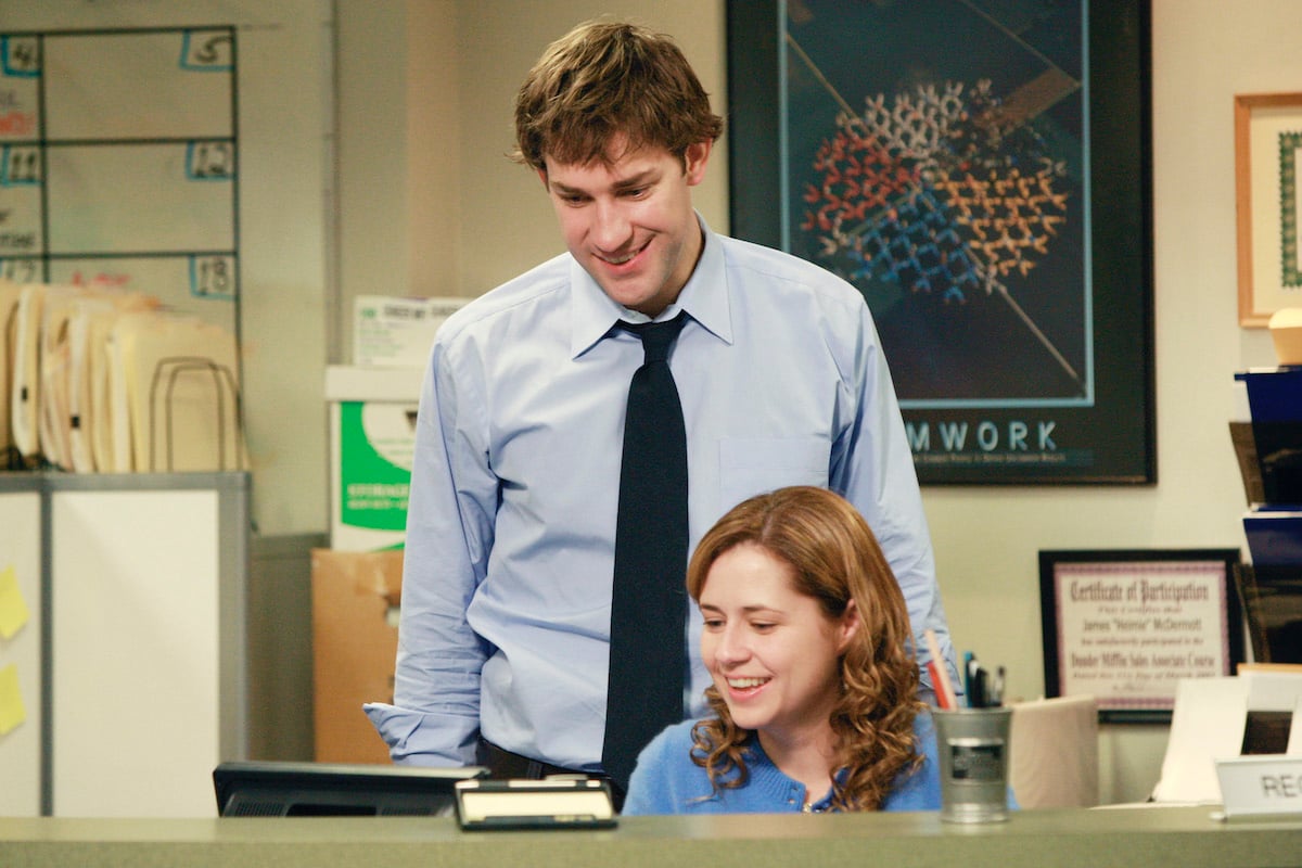 John Krasinski as Jim Halpert and Jenna Fischer as Pam Beesly on 'The Office'