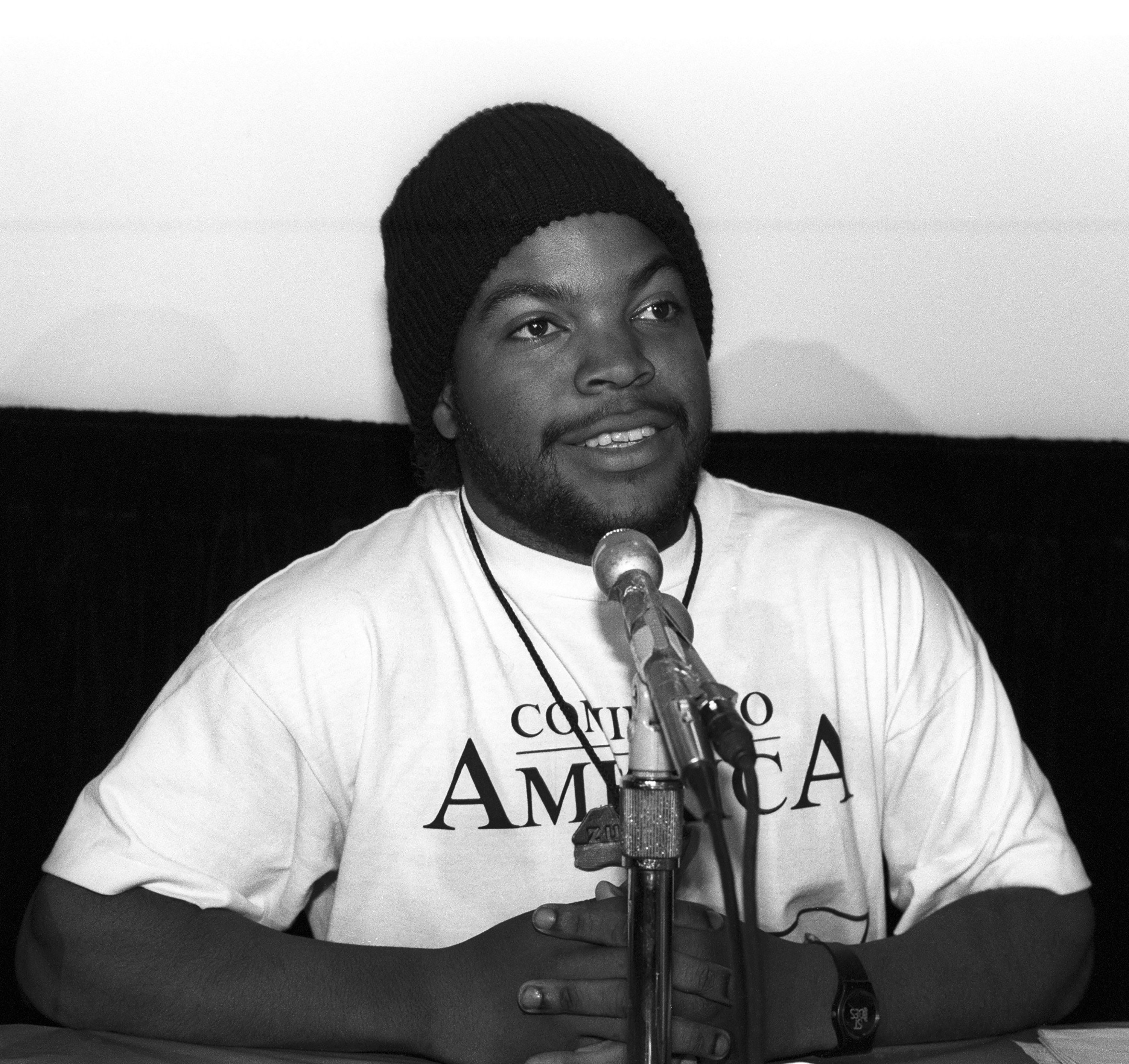 Ice Cube wearing a shirt advertising Coming to America