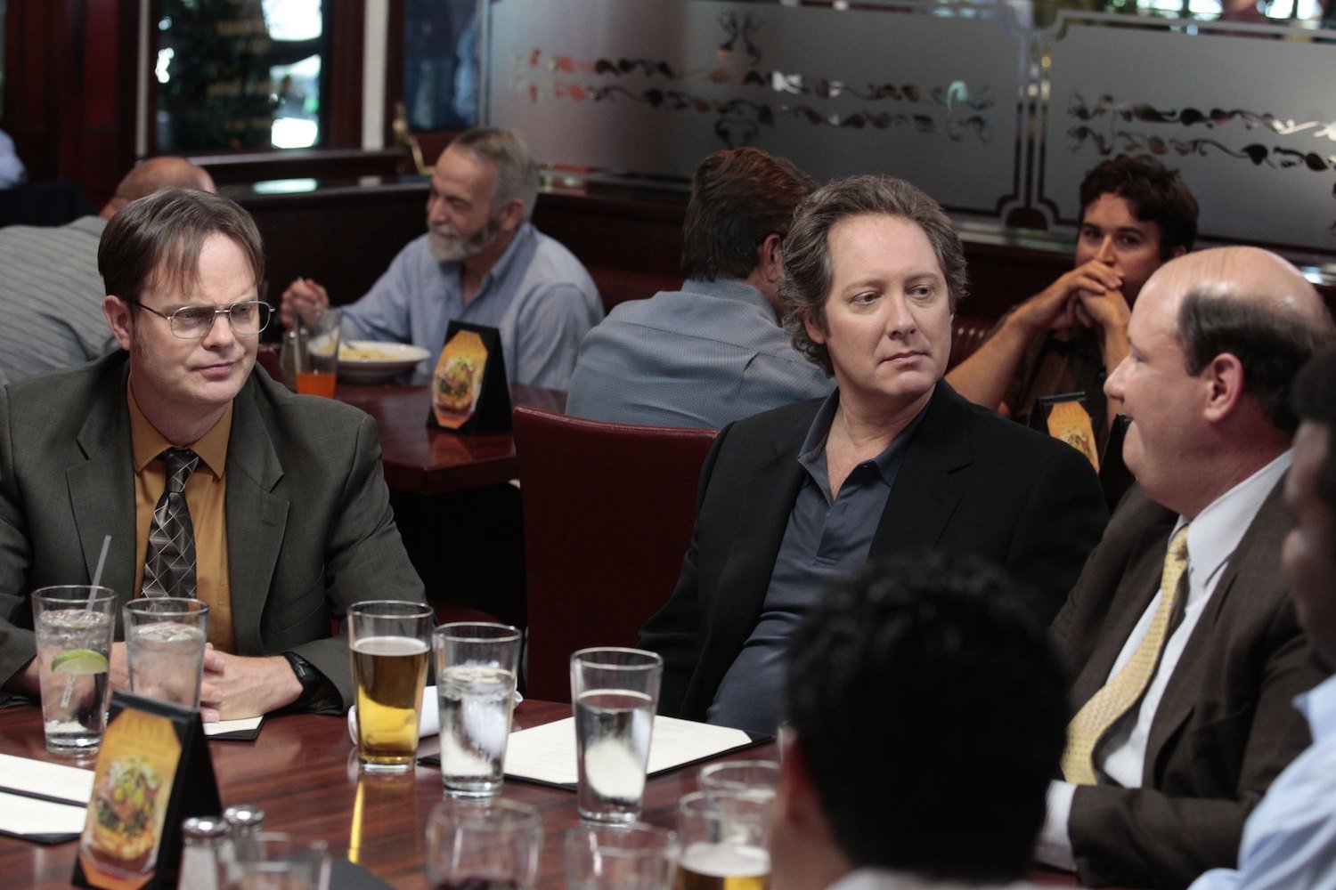 Rainn Wilson as Dwight Schrute, James Spader as Robert California, and Brian Baumgartner as Kevin Malone on 'The Office'
