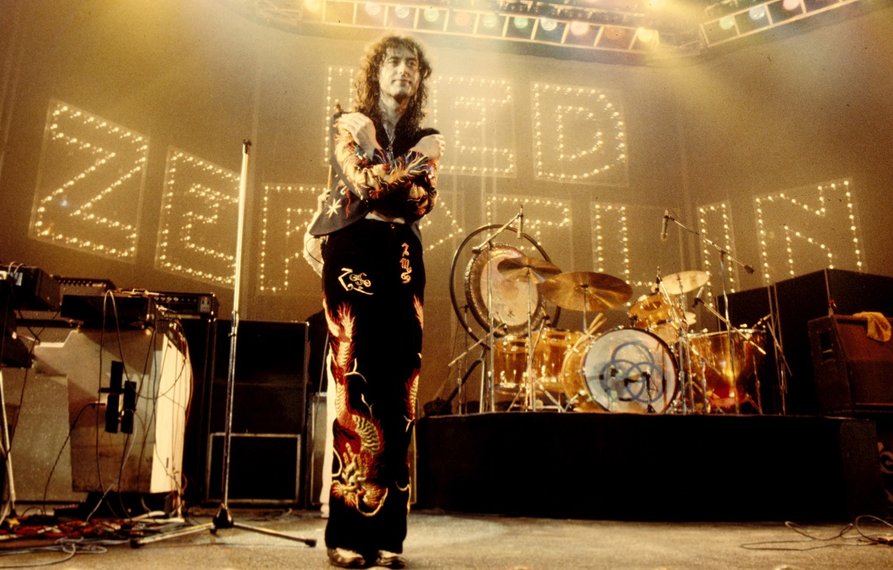 Jimmy Page along on stage in 1975
