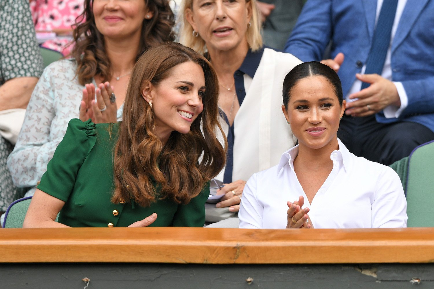 Kate Middleton and Meghan Markle in the Royal Box on Centre Court during day twelve of the Wimbledon Tennis Championships